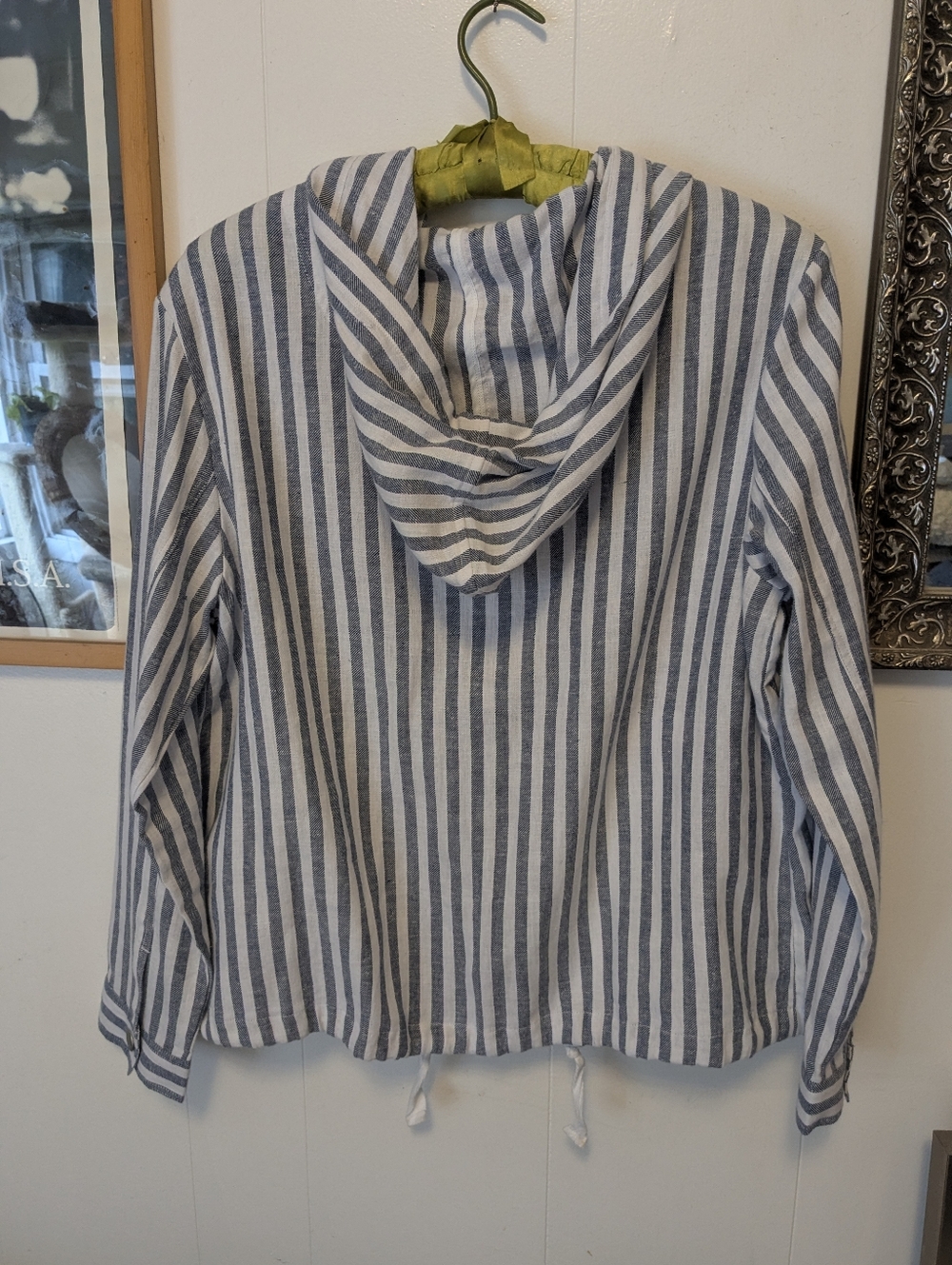 Tribal Jeans brand Striped Hooded Button Jacket in Blue & White, size P/S - Picture 3 of 9